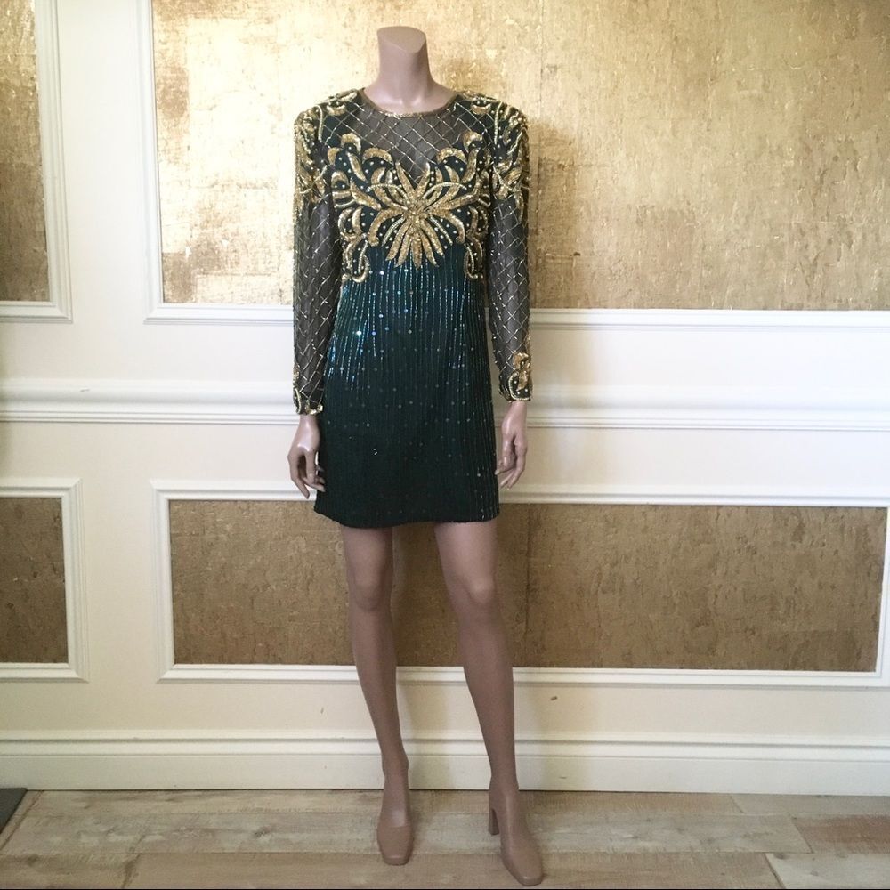 Lawrence Kazar New York vintage beaded dress S - Picture 4 of 16